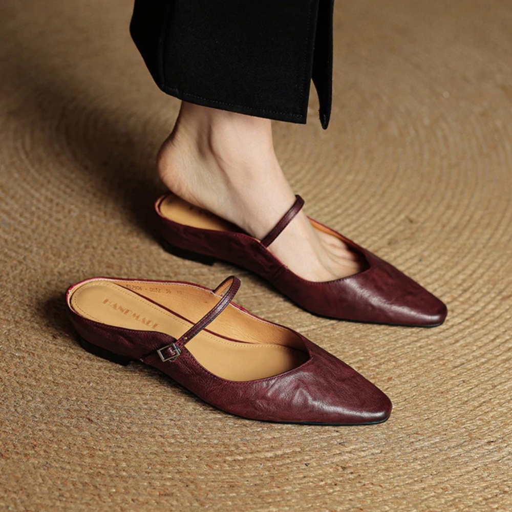 NWT Riley River Mary Jane Mules Wedge Oxblood Leather Pointed toe Slip on Buckle